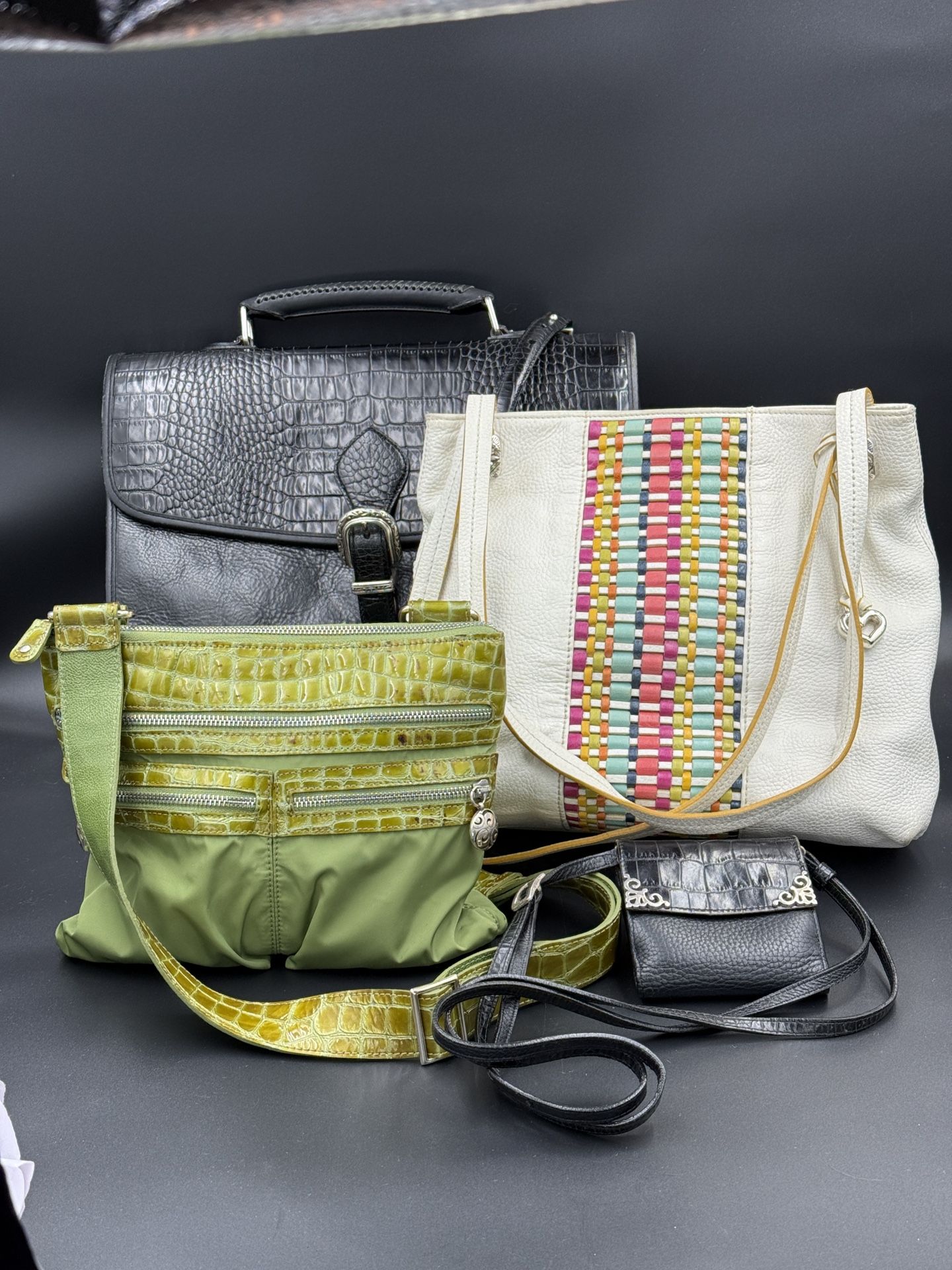 Brighton Lot 4 Pieces Bundle Purses Bags Pewter Briefcase Tote Crossbody Wallet