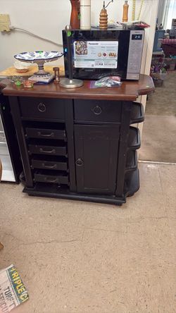 Black Wood Kitchen Island with Drawers