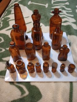 1 Lot Of 18 Vintage Brown Bottles 