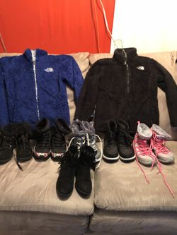 2 jackets and 6 pairs the boots for girls