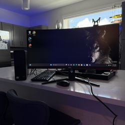 HP Slim Desktop Intel Celeron J4025 2.0GHz Ram 256GB AND AOC CQ29G2E 29" Ultra Wide LCD Curved Gaming Monitor, FreeSync