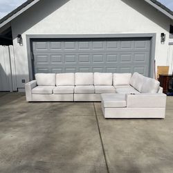 Modular Sectional Sofa with Cup Holders - Light Gray/Cream