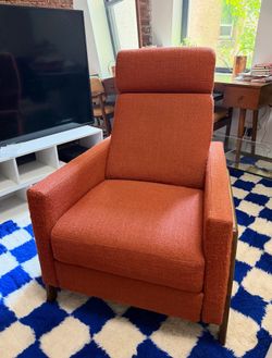 Custom Brick Red Spencer Wood-Framed Upholstered Recliner from West Elm