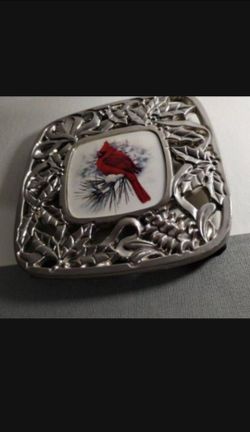 LENOX WINTER GREETINGS SILVER PLATE - CERAMIC TRIVET 6.5"