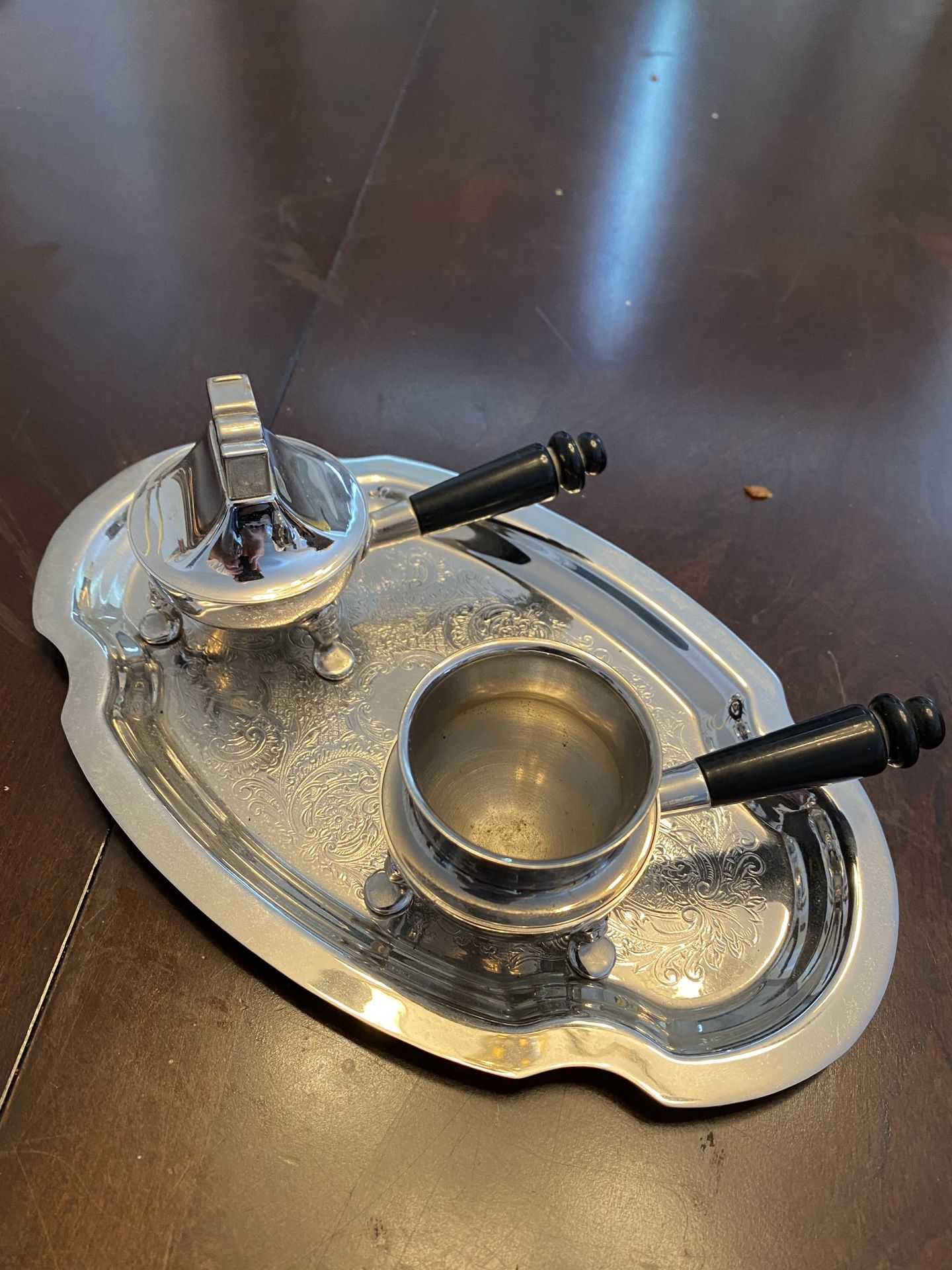 Vintage ASR 3 Piece Rhodium Smoking Set Table Lighter Ashtray & Tray In Box