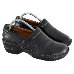Bolo Shoes Women's 7.5 Casual Comfort Slip On Wedge Clogs Black Leather