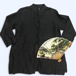 Eileen Fisher Small Dark Gray Linen Cotton Asian Frog Button Jujutsu Kaisen Top