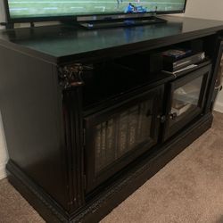 Black Console Entertainment Credenza Wood Sturdy