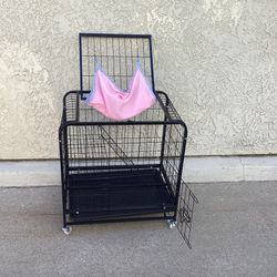 Dog Crate, Thickened Metal Wire Cat Enclosure Indoor with Double Doors, Lockable Wheels and Slide-out Trays, for Small Pets Kitten, Puppy, Chinchillas