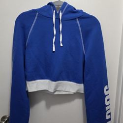 JUICY COUTURE Women's Cropped Hoodie Sweatshirt Sz S Blue Bell Sleeve 