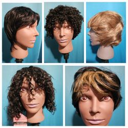 Wig Lot; 5 Short Human Hair Wigs