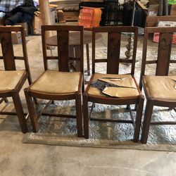 Nice 4 Solid oak Chairs That Need Reupholstering but Otherwise good condition