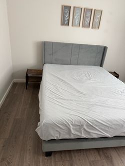 Gray Upholstered Bed Frame with Wingback Headboard
