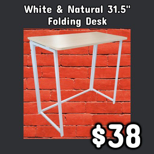 NEW White & Natural 31.5" Folding Desk: Njft