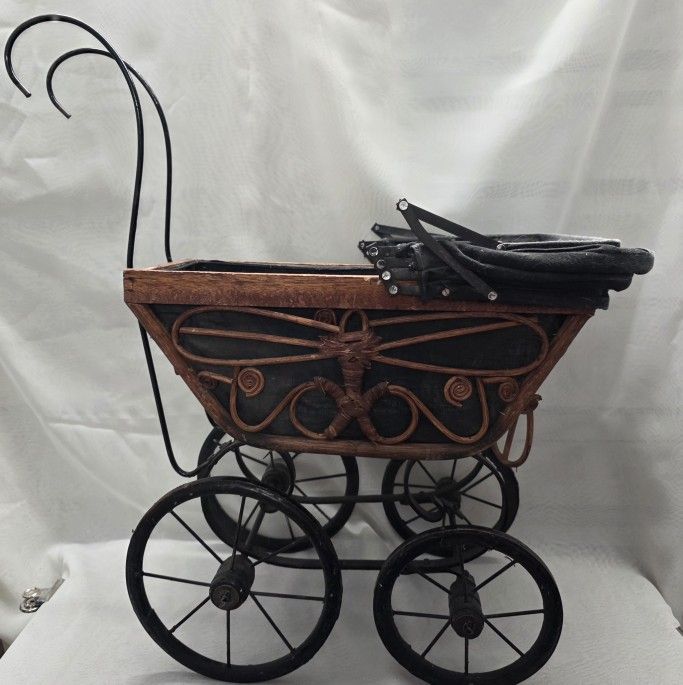Antique Vintage Whicker Doll Stroller Buggy 17" Long Handle To Floor 25" 9" Back
