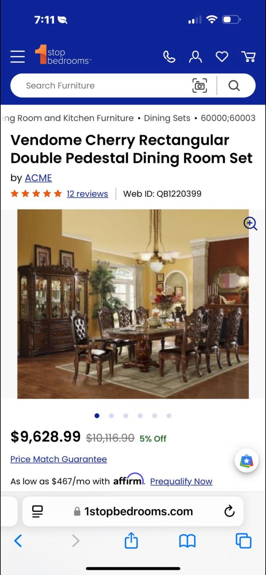 Acme vendome cherry rectangular dining set: includes : Dining table , 8 chairs , 2 piece china in very good condition