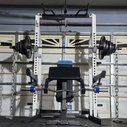 [FREE DELIVERY] + SQUAT RACK + ADJUSTABLE BENCH + OLYMPIC WEIGHT PLATES + OLYMPIC BARBELL 