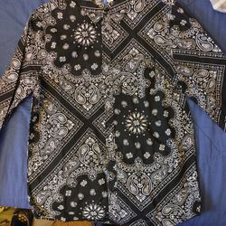 Black Bandana Print Button Up Shirt