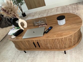 Modern Fluted Oval Coffee Table with Storage