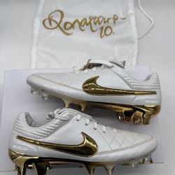 Size 8 — Nike Tiempo Legend RGN FG SE Ronaldinho Touch of Gold White Brazil FC