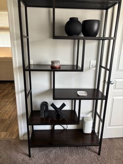 Black Metal and Wood Etagere Bookshelf