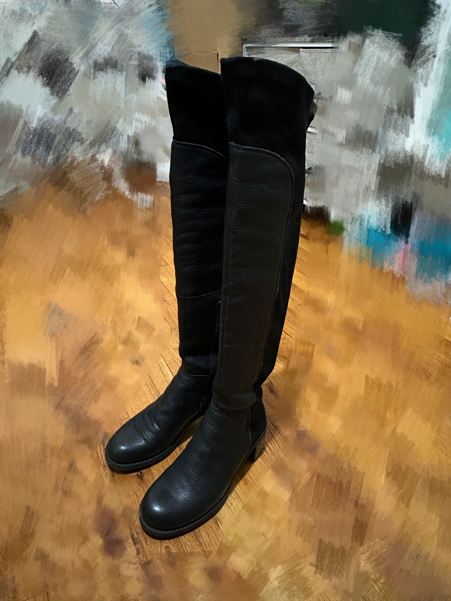 Clarks Leather over-the-knee boots, heel height 5cm, black.