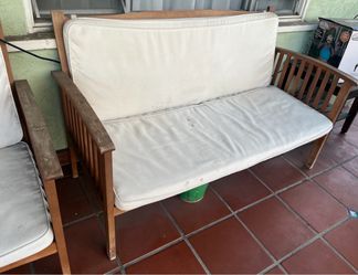 Outdoor Wood Slat Loveseat Sofa & Matching Chair