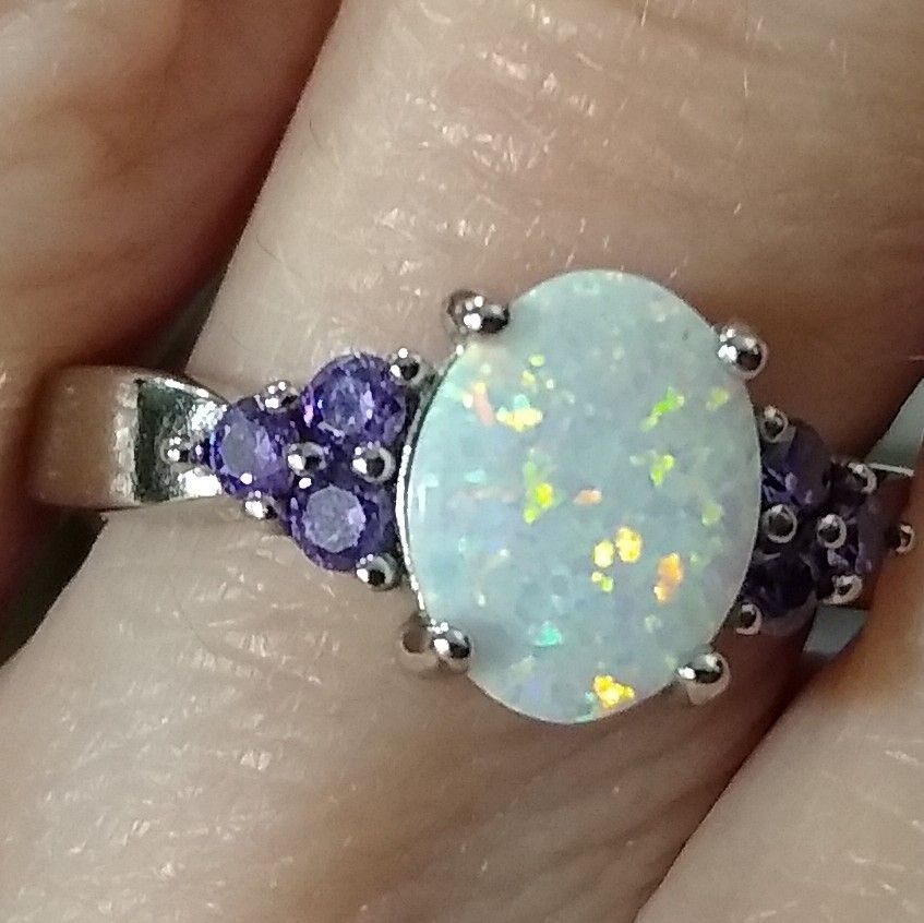 Sparkly Amethyst Opal ππ Sterling Silver Size 6 Ring! π