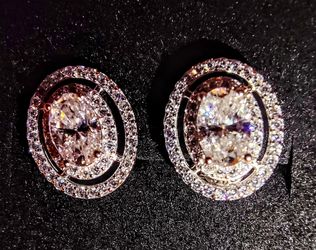 💎 NEW Oval Moissanite Double Halo Stud Earrings | 925 Sterling Silver
