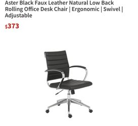 Aster Black Faux Leather Natural Low Back Rolling Office Desk Chair | Ergonomic | Swivel | Adjustable