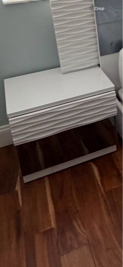 White Modern Nightstand with Wave Texture