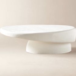 CB2 Alastor 56" Oval High-Gloss White Concrete Coffee Table