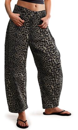 POTILI Leopard Print Barrel Jeans