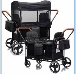 Black Double Stroller Wagon with Canopy