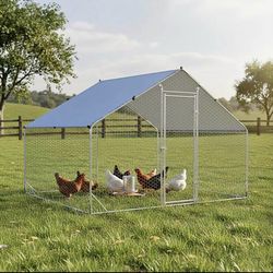 Large Metal Chicken Coop Walk-in Run, 6.6x10x6.6 ft Heavy-Duty Galvanized Poultry Enclosure with Wat