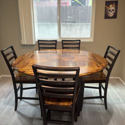 Solid Wood Kitchen Table + 5 Chairs w/ Lazy Susan