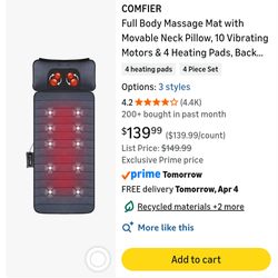 COMFIER Heated Full Body Massager Mat With a Pillow & Shiatsu Neck Massager