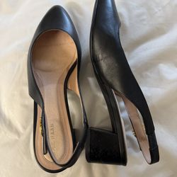 Leather Sling Back block Heel