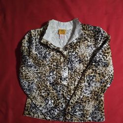 Ruby Rd. Metallic Animal Print Ladies Jacket, Zip Front, Size Medium