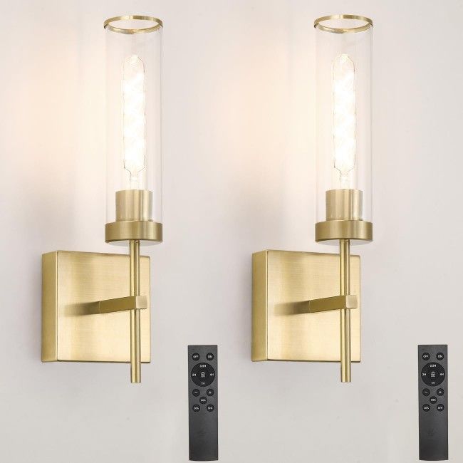 Gold Battery Operated Wall Sconces Set Of Two Brand New