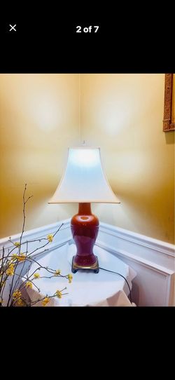 Beautiful Vintage Chinoiserie Chinese Orange Porcelain Brass Based Table Lamp