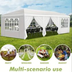 10'x 30' White Gazebo Wedding Party Tent Canopy with 6 Windows & 2 Sidewalls-8