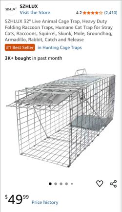 SZHLUX  Live Animal Cage Trap, Heavy Duty Folding Raccoon Traps, Humane Cat Trap for Stray Cats, Raccoons, Squirrel, Skunk, Mole, Groundhog, Armadillo
