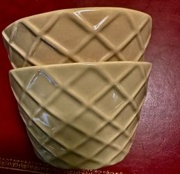 2-Waffle Cone Pattern Ice Cream Ceramic Bowls