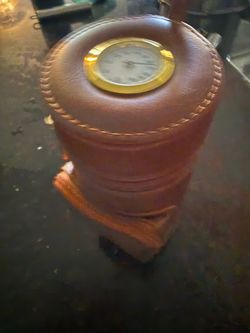 Leather Desk Clock with Gold Bezel