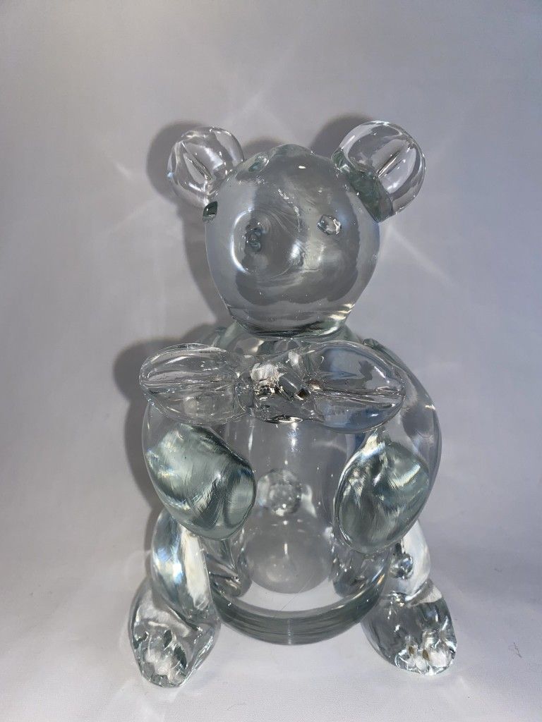 Murano Style Hand Blown Glass Bear with Huge Bow Figurine/Paperweight (Large)