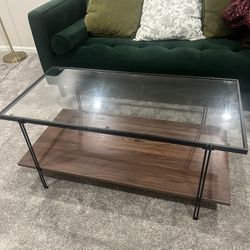 Nathan James Glass Top Modern Coffee Table Walnut