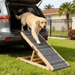 ES154 $30  TIMHAKA Dog Ramp for Bed, 40 Inch Dog Ramp for Couch, Supports Up to 150lbs, with 10.2" to 26.8" 7 Height Setting, Non Slip Carpet Surface 