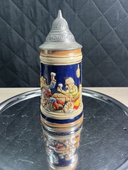 Merkelbach House Of Goebel 6.75" Lidded Mini Beer Stein Lid  German Men Drinking