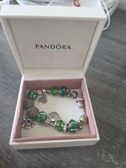 Pandora Charm Bracelet with Green Charms